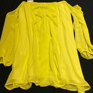 Neon yellow flowy off-shoulder dress